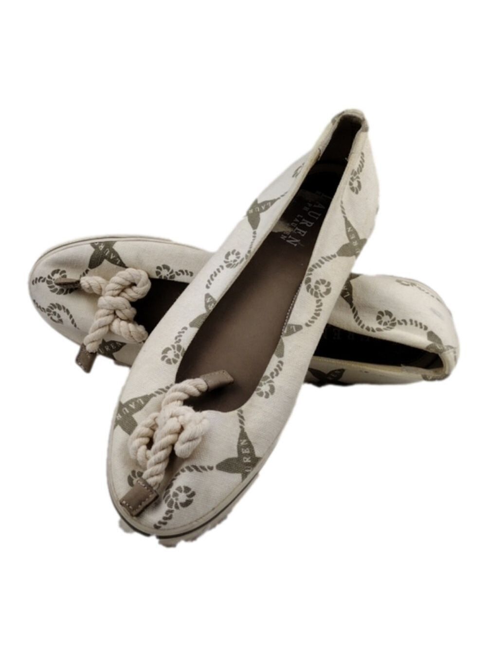 LAUREN Ralph Lauren Emilia Cream Canvas Nautical Slip On Flats 802077018 - Picture 14 of 14